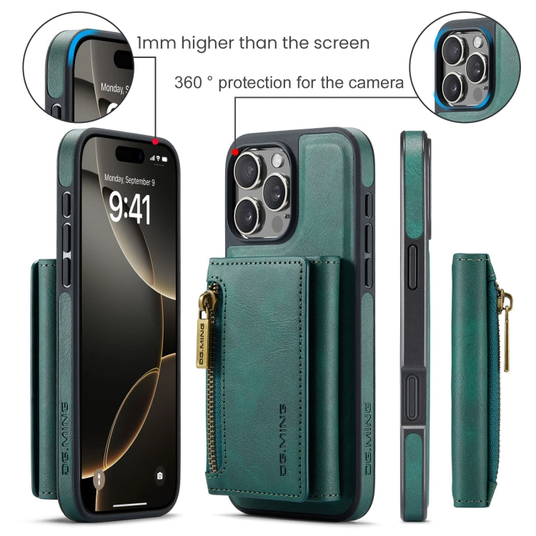 For iPhone 16 Pro Max DG.MING M5 Series Zip RFID Multi Card Detachable Leather Phone Case(Green) - iPhone 16 Pro Max Cases by DG.MING | Online Shopping South Africa | PMC Jewellery | Buy Now Pay Later Mobicred