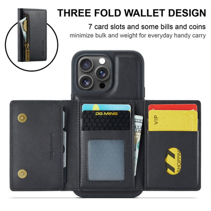 For iPhone 16 Pro DG.MING M5 Series Zip RFID Multi Card Detachable Leather Phone Case(Black) - iPhone 16 Pro Cases by DG.MING | Online Shopping South Africa | PMC Jewellery | Buy Now Pay Later Mobicred