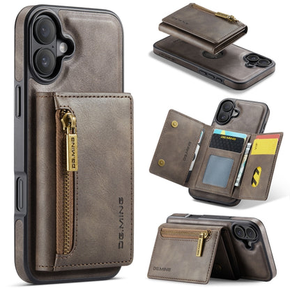 For iPhone 16 DG.MING M5 Series Zip RFID Multi Card Detachable Leather Phone Case(Coffee) - iPhone 16 Cases by DG.MING | Online Shopping South Africa | PMC Jewellery | Buy Now Pay Later Mobicred