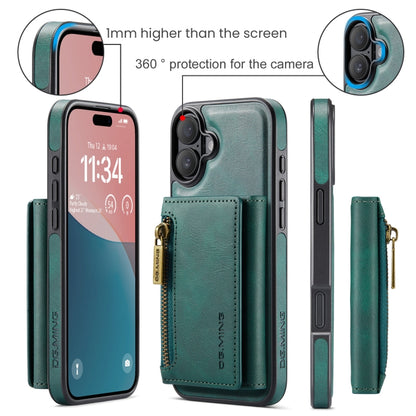 For iPhone 16 DG.MING M5 Series Zip RFID Multi Card Detachable Leather Phone Case(Green) - iPhone 16 Cases by DG.MING | Online Shopping South Africa | PMC Jewellery | Buy Now Pay Later Mobicred