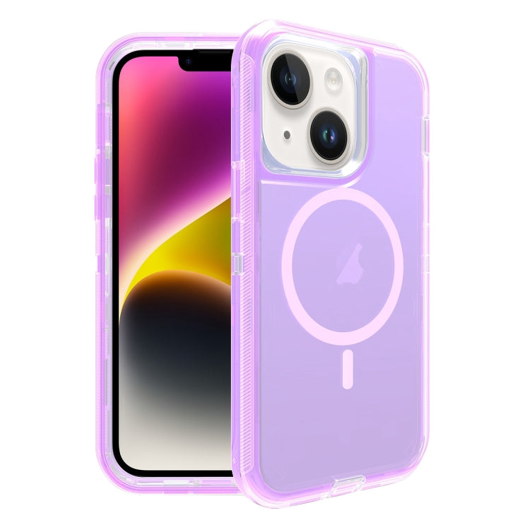 For iPhone 14 Plus Shockproof MagSafe Magnetic Phone Case(Transparent Purple) - iPhone 14 Plus Cases by PMC Jewellery | Online Shopping South Africa | PMC Jewellery