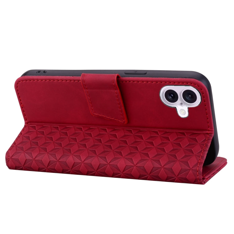 For iPhone 16 Business Diamond Buckle Leather Phone Case with Lanyard(Wine Red) - iPhone 16 Cases by PMC TechLife | Online Shopping South Africa | PMC TechLife | Buy Now Pay Later Mobicred