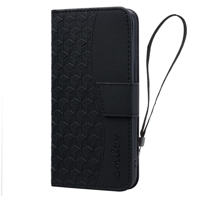 For iPhone 16e Business Diamond Buckle Leather Phone Case with Lanyard(Black) - iPhone 16e Cases by PMC TechLife | Online Shopping South Africa | PMC TechLife | Buy Now Pay Later Mobicred