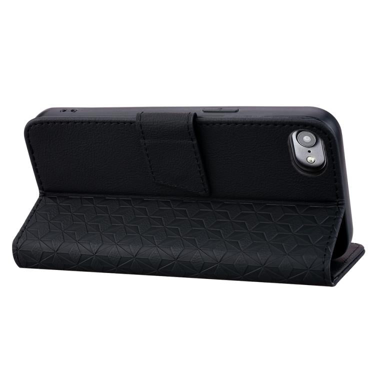 For iPhone 16e Business Diamond Buckle Leather Phone Case with Lanyard(Black) - iPhone 16e Cases by PMC TechLife | Online Shopping South Africa | PMC TechLife | Buy Now Pay Later Mobicred