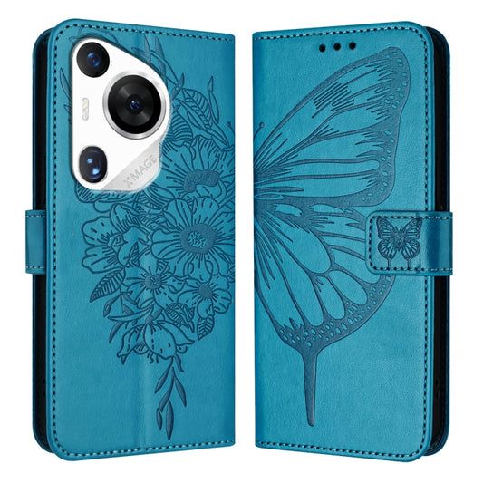 For Huawei Pura 70 Pro Embossed Butterfly Leather Phone Case(Blue) - Huawei Cases by PMC Jewellery | Online Shopping South Africa | PMC Jewellery | Buy Now Pay Later Mobicred