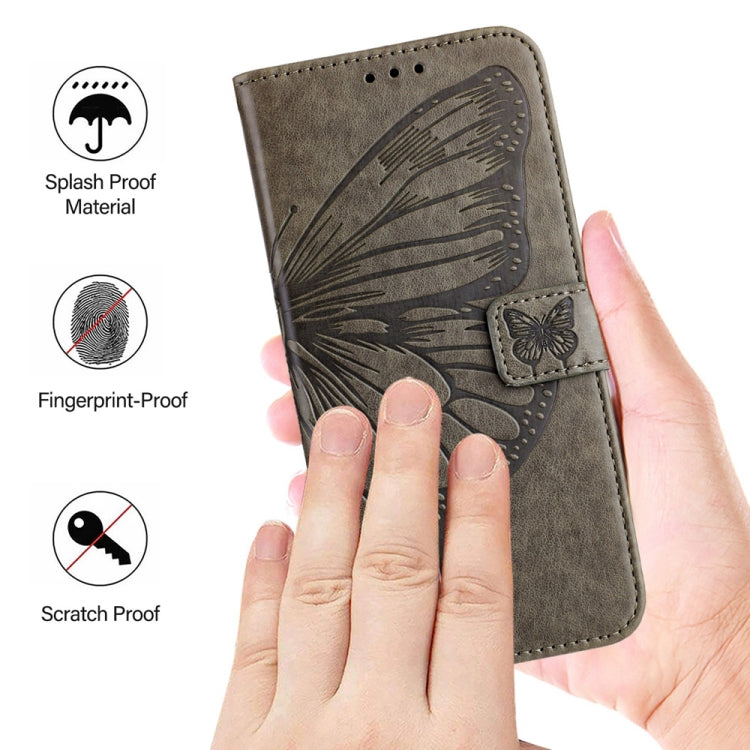 For Honor Magic6 Pro 5G Global Embossed Butterfly Leather Phone Case(Grey) - Honor Cases by PMC Jewellery | Online Shopping South Africa | PMC Jewellery | Buy Now Pay Later Mobicred