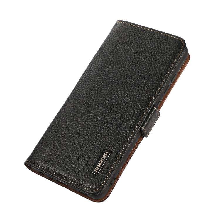 For Google Pixel 8a KHAZNEH Side-Magnetic Litchi Genuine Leather RFID Phone Case(Black) - Google Cases by PMC TechLife | Online Shopping South Africa | PMC TechLife | Buy Now Pay Later Mobicred