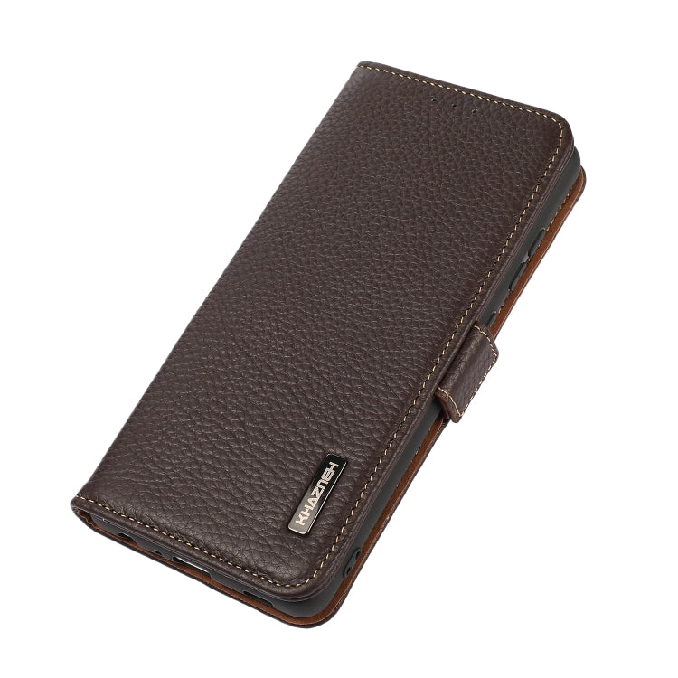 For Google Pixel 9a KHAZNEH Side-Magnetic Litchi Genuine Leather RFID Phone Case(Brown) - Google Cases by PMC TechLife | Online Shopping South Africa | PMC TechLife | Buy Now Pay Later Mobicred