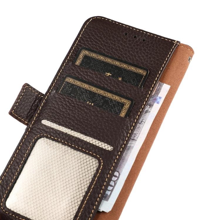 For Google Pixel 9a KHAZNEH Side-Magnetic Litchi Genuine Leather RFID Phone Case(Brown) - Google Cases by PMC TechLife | Online Shopping South Africa | PMC TechLife | Buy Now Pay Later Mobicred