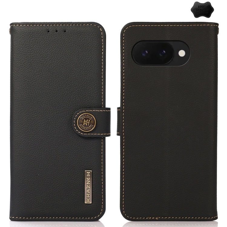 For Google Pixel 9a KHAZNEH Custer Genuine Leather RFID Phone Case(Black) - Google Cases by PMC TechLife | Online Shopping South Africa | PMC TechLife | Buy Now Pay Later Mobicred
