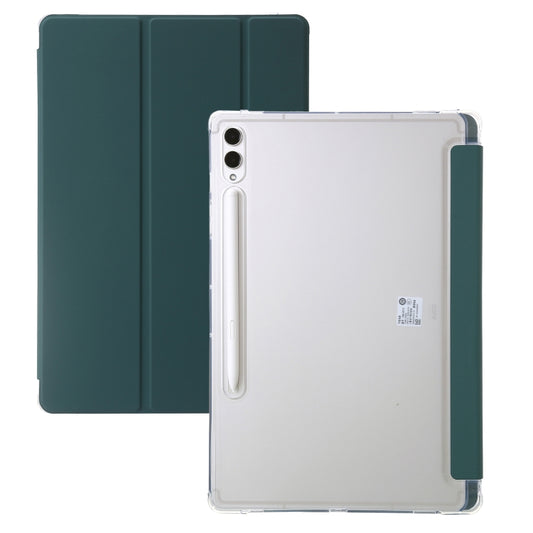 For Samsung Galaxy Tab S9+ 3-Fold Clear Acrylic Leather Tablet Case(Deep Green) - Galaxy Tab S9+ Cases by PMC Jewellery | Online Shopping South Africa | PMC Jewellery | Buy Now Pay Later Mobicred