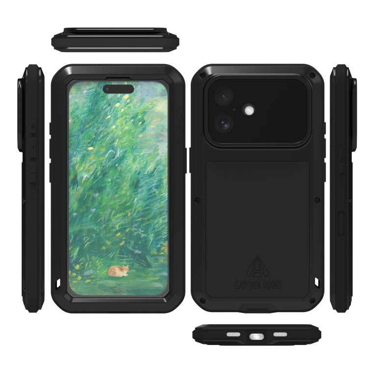 For iPhone 16 LOVE MEI Metal Shockproof Life Waterproof Dustproof Phone Case(Black) - free shipping - PMC Jewellery - Order now!
