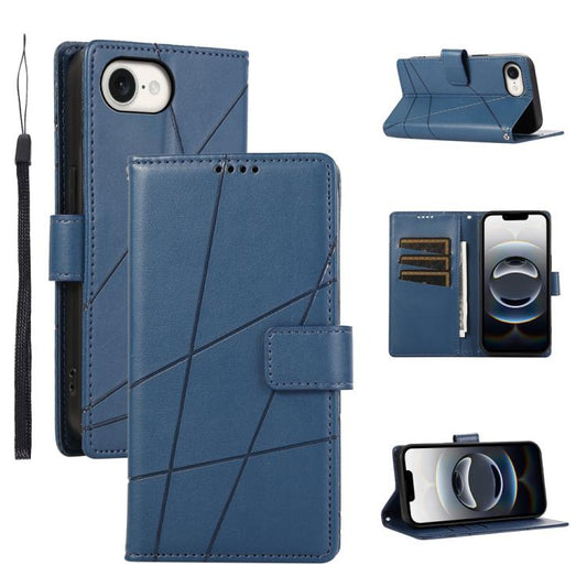 For iPhone 16e PU Genuine Leather Texture Embossed Line Phone Case(Blue) - iPhone 16e Cases by PMC Jewellery | Online Shopping South Africa | PMC Jewellery | Buy Now Pay Later Mobicred