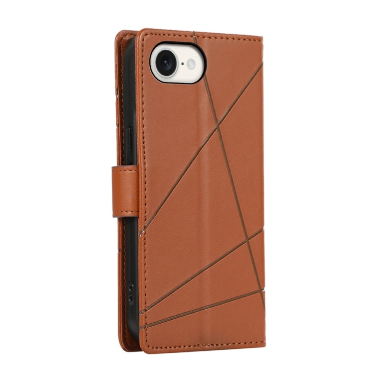 For iPhone 16e PU Genuine Leather Texture Embossed Line Phone Case(Brown) - iPhone 16e Cases by PMC TechLife | Online Shopping South Africa | PMC TechLife | Buy Now Pay Later Mobicred