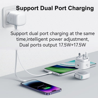 USAMS US-CC204 SMF Series PD35W Dual Type-C Port GaN Fast Charger, UK Plug(White) - USB Charger by USAMS | Online Shopping South Africa | PMC Jewellery | Buy Now Pay Later Mobicred