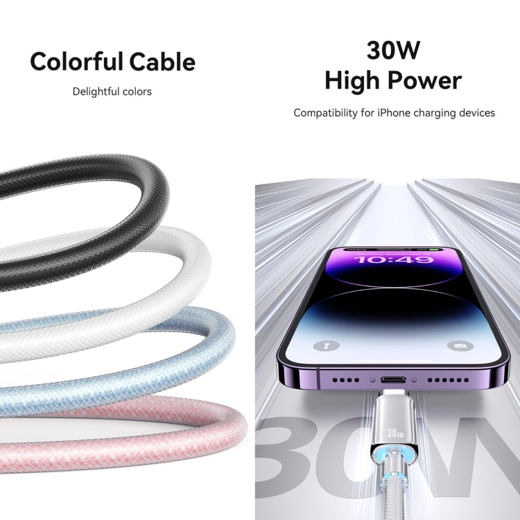 USAMS Type-C To 8 Pin Aluminum Alloy Clear LED 30W PD Fast Charge Data Cable, Length:1.2m(White) - 2 in 1 Cable by USAMS | Online Shopping South Africa | PMC Jewellery | Buy Now Pay Later Mobicred