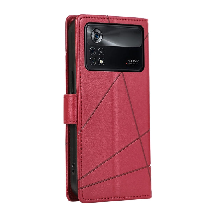 For Xiaomi Poco X4 Pro 5G PU Genuine Leather Texture Embossed Line Phone Case(Red) - Xiaomi Cases by PMC TechLife | Online Shopping South Africa | PMC TechLife | Buy Now Pay Later Mobicred