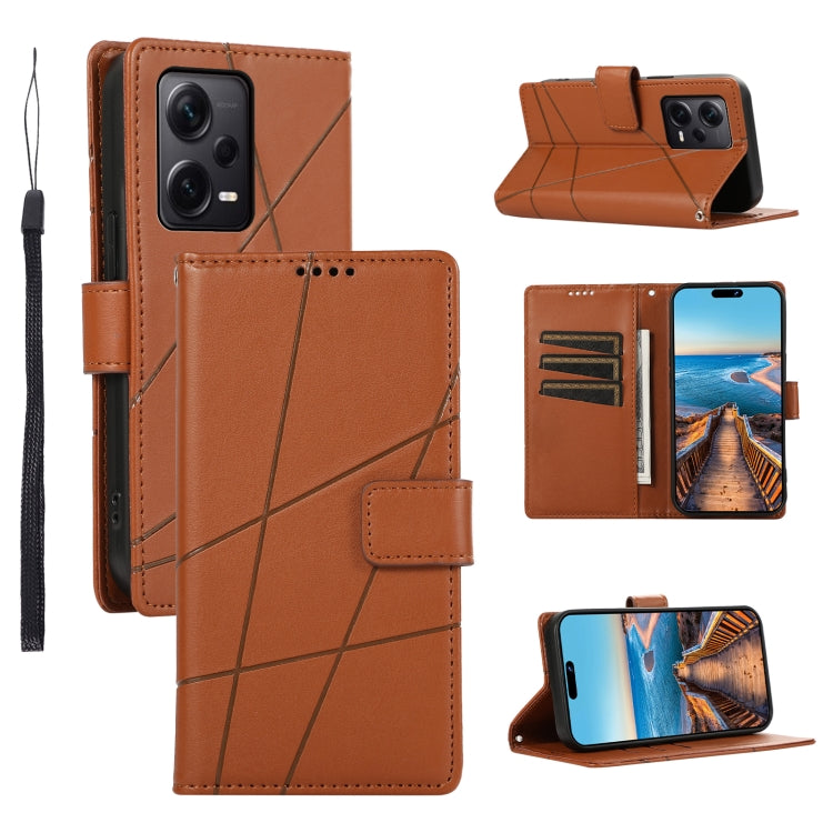 For Xiaomi Redmi Note 12 Pro+ 5G Global PU Genuine Leather Texture Embossed Line Phone Case(Brown) - Xiaomi Cases by PMC TechLife | Online Shopping South Africa | PMC TechLife | Buy Now Pay Later Mobicred