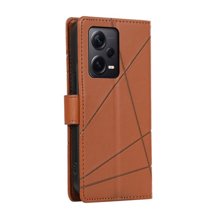 For Xiaomi Redmi Note 12 Pro+ 5G Global PU Genuine Leather Texture Embossed Line Phone Case(Brown) - Xiaomi Cases by PMC TechLife | Online Shopping South Africa | PMC TechLife | Buy Now Pay Later Mobicred