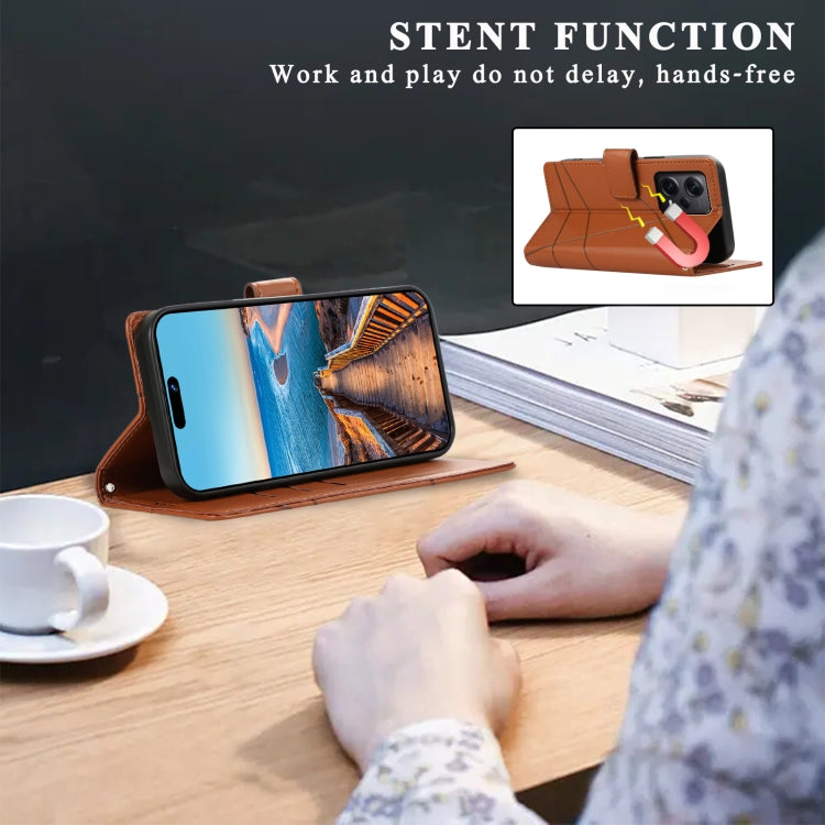 For Xiaomi Redmi Note 12 Pro+ 5G Global PU Genuine Leather Texture Embossed Line Phone Case(Brown) - Xiaomi Cases by PMC TechLife | Online Shopping South Africa | PMC TechLife | Buy Now Pay Later Mobicred