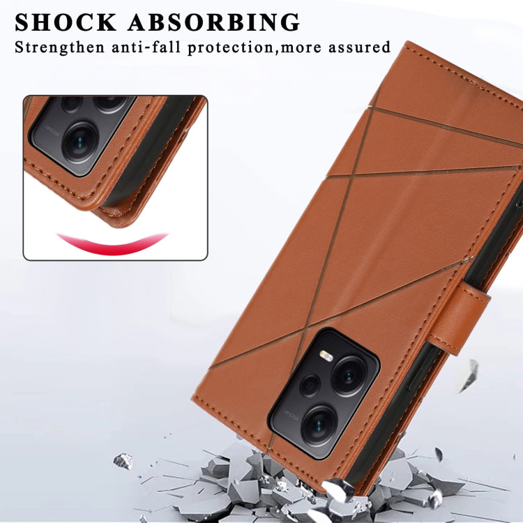 For Xiaomi Redmi Note 12 Pro+ 5G Global PU Genuine Leather Texture Embossed Line Phone Case(Brown) - Xiaomi Cases by PMC TechLife | Online Shopping South Africa | PMC TechLife | Buy Now Pay Later Mobicred