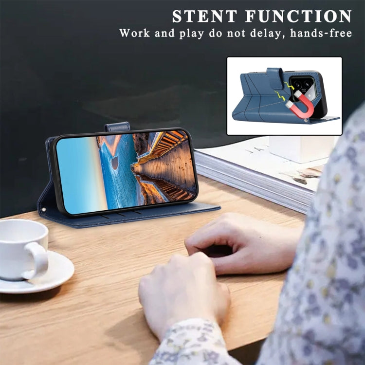 For Xiaomi 14 PU Genuine Leather Texture Embossed Line Phone Case(Blue) - free shipping - PMC TechLife - Order now!