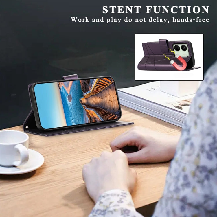 For Xiaomi Redmi 13C PU Genuine Leather Texture Embossed Line Phone Case(Purple) - free shipping - PMC TechLife - Order now!