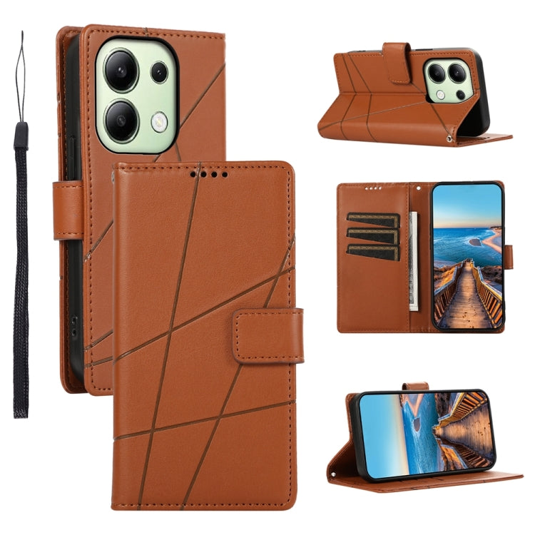 For Xiaomi Redmi Note 13 4G PU Genuine Leather Texture Embossed Line Phone Case(Brown) - Note 13 Cases by PMC TechLife | Online Shopping South Africa | PMC TechLife | Buy Now Pay Later Mobicred
