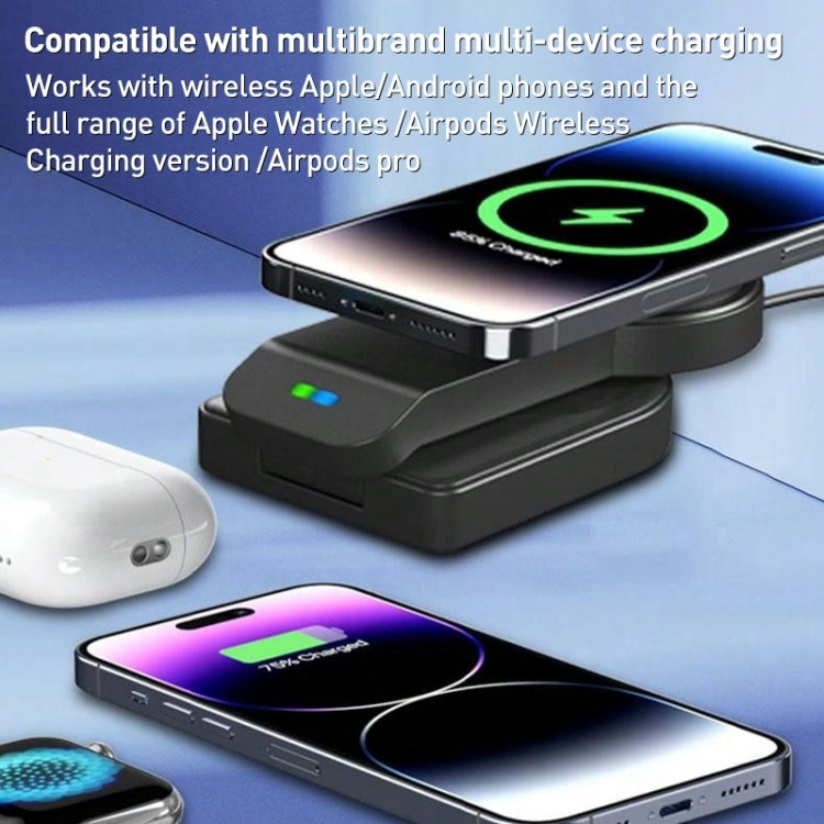 B-23 3 in 1 Foldable Magnetic Wireless Charger Phone Holder, Plug:UK Plug(White) - Wireless Charger by PMC TechLife | Online Shopping South Africa | PMC TechLife