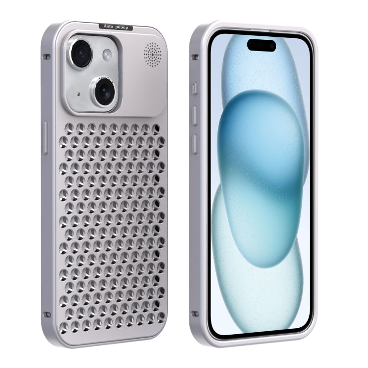 For iPhone 15 Plus R-JUST RJ58 Aromatherapy Metal Cooling Phone Case(Silver) - iPhone 15 Plus Cases by R-JUST | Online Shopping South Africa | PMC Jewellery | Buy Now Pay Later Mobicred