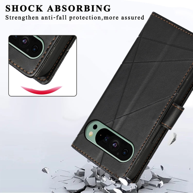 For Google Pixel 9 PU Genuine Leather Texture Embossed Line Phone Case(Black) - Google Cases by PMC TechLife | Online Shopping South Africa | PMC TechLife | Buy Now Pay Later Mobicred