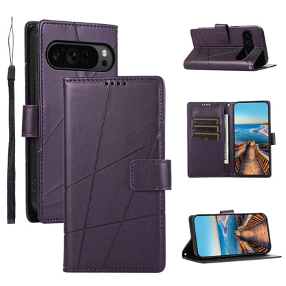 For Google Pixel 9 Pro PU Genuine Leather Texture Embossed Line Phone Case(Purple) - Google Cases by PMC Jewellery | Online Shopping South Africa | PMC Jewellery | Buy Now Pay Later Mobicred