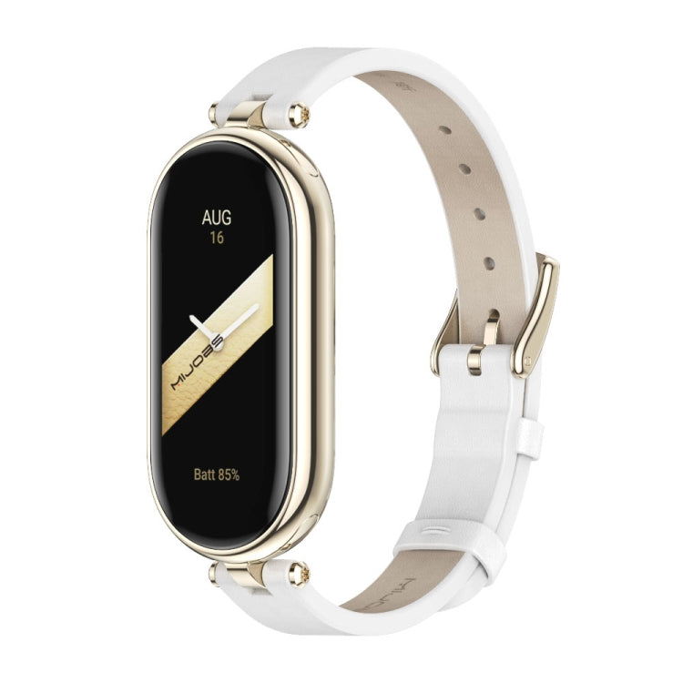 For Xiaomi Smart Band 10 / 9 / 8 Mijobs First Layer Cowhide Watch Band(White Light Gold) - free shipping - PMC TechLife - Order now!