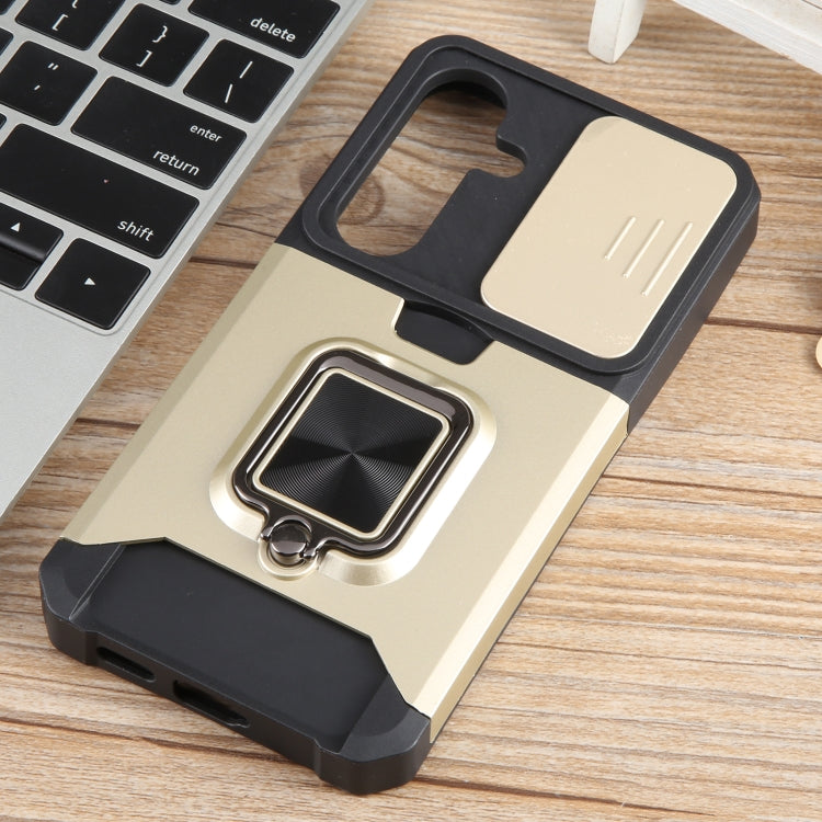 For Samsung Galaxy S24 5G Camera Shield Card Slot PC+TPU Phone Case(Gold) - Galaxy S24 5G Cases by PMC TechLife | Online Shopping South Africa | PMC TechLife