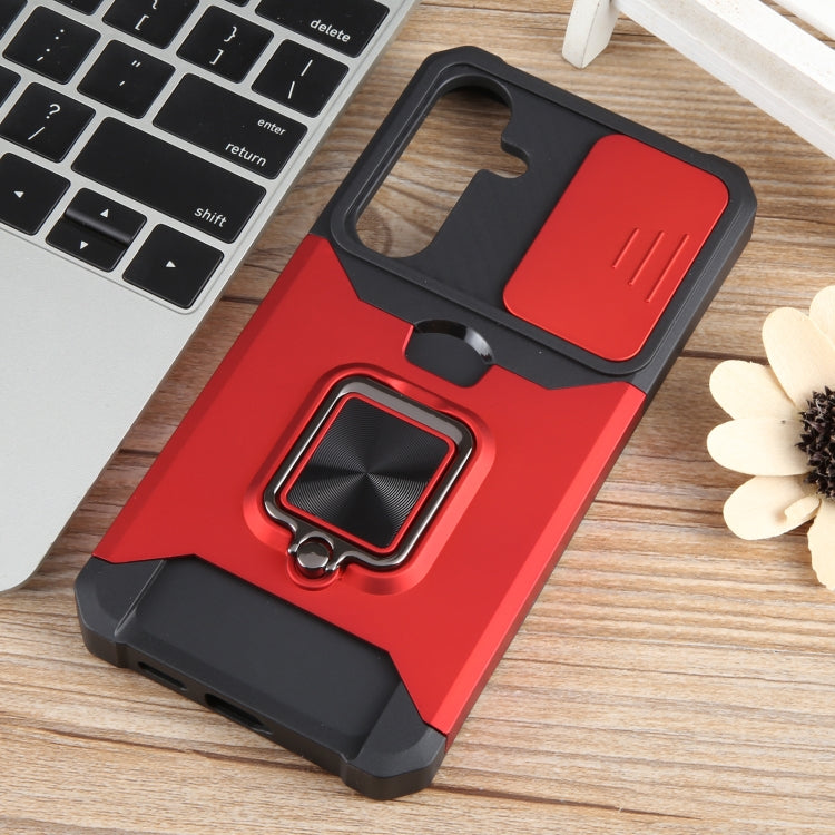 For Samsung Galaxy S24+ 5G Camera Shield Card Slot PC+TPU Phone Case(Red) - Galaxy S24+ 5G Cases by PMC TechLife | Online Shopping South Africa | PMC TechLife