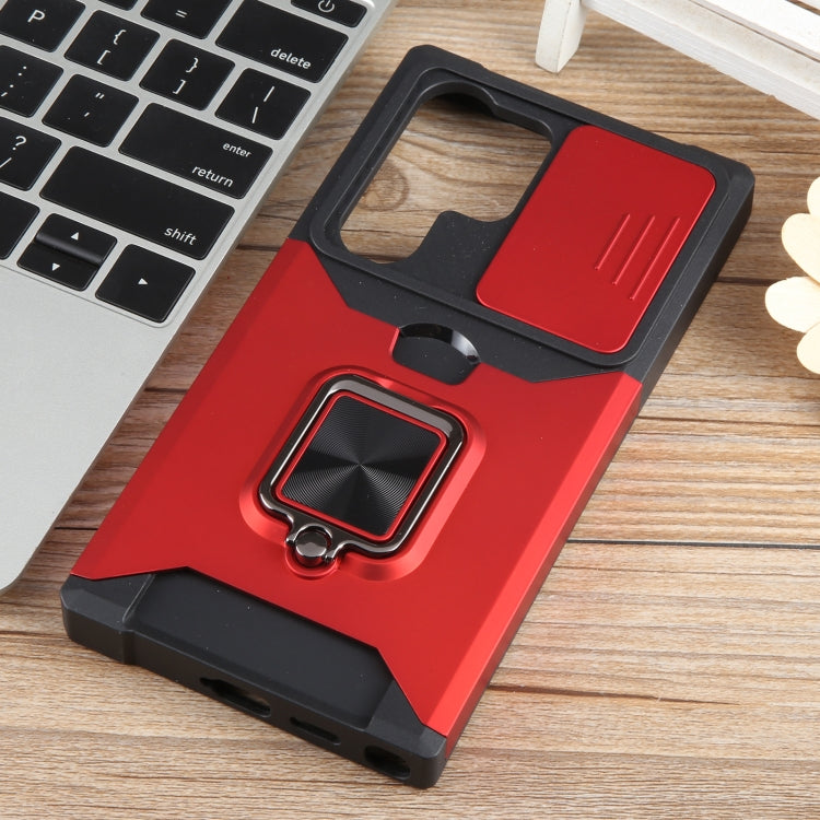 For Samsung Galaxy S24 Ultra 5G Camera Shield Card Slot PC+TPU Phone Case(Red) - Galaxy S24 Ultra 5G Cases by PMC Jewellery | Online Shopping South Africa | PMC Jewellery