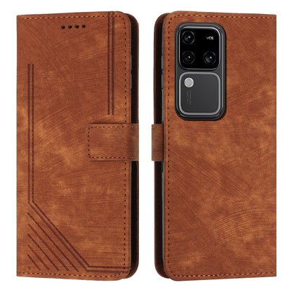 For vivo S18 / S18 Pro Skin Feel Stripe Pattern Leather Phone Case with Lanyard(Brown) - S18 Cases by PMC Jewellery | Online Shopping South Africa | PMC Jewellery | Buy Now Pay Later Mobicred