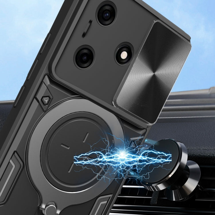 For Tecno Spark 10 / Spark 10C CD Texture Sliding Camshield Magnetic Holder Phone Case(Silver) - Tecno Cases by PMC TechLife | Online Shopping South Africa | PMC TechLife | Buy Now Pay Later Mobicred