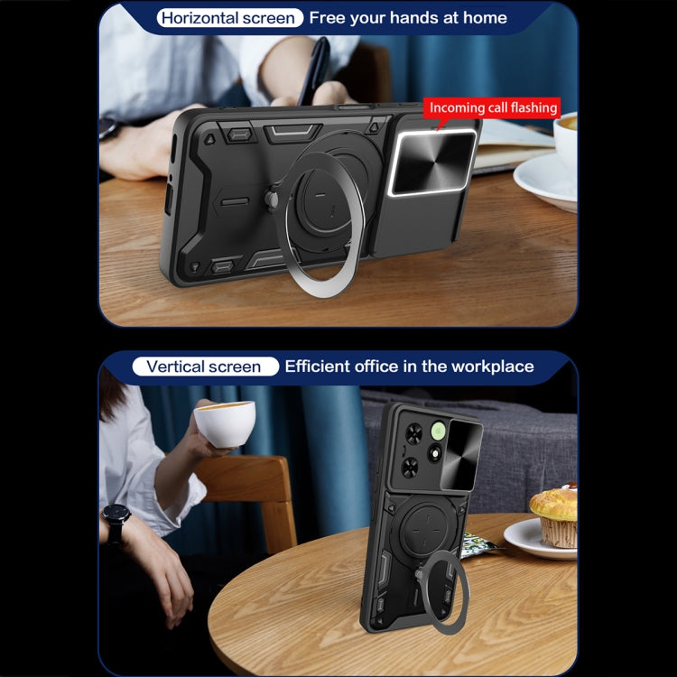 For Tecno Spark Go 2024/Spark 20 CD Texture Sliding Camshield Magnetic Holder Phone Case(Black) - Tecno Cases by PMC TechLife | Online Shopping South Africa | PMC TechLife | Buy Now Pay Later Mobicred