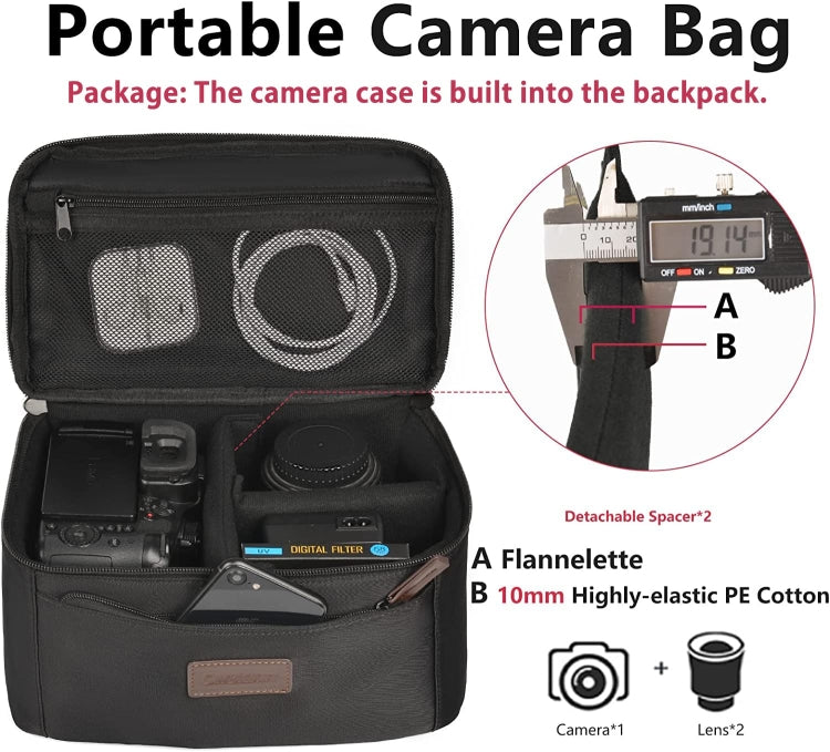 Cwatcun D78 Camera Laptop Backpack Bag With Detachable Insert Camera Case(Black) - free shipping - PMC TechLife - Order now!