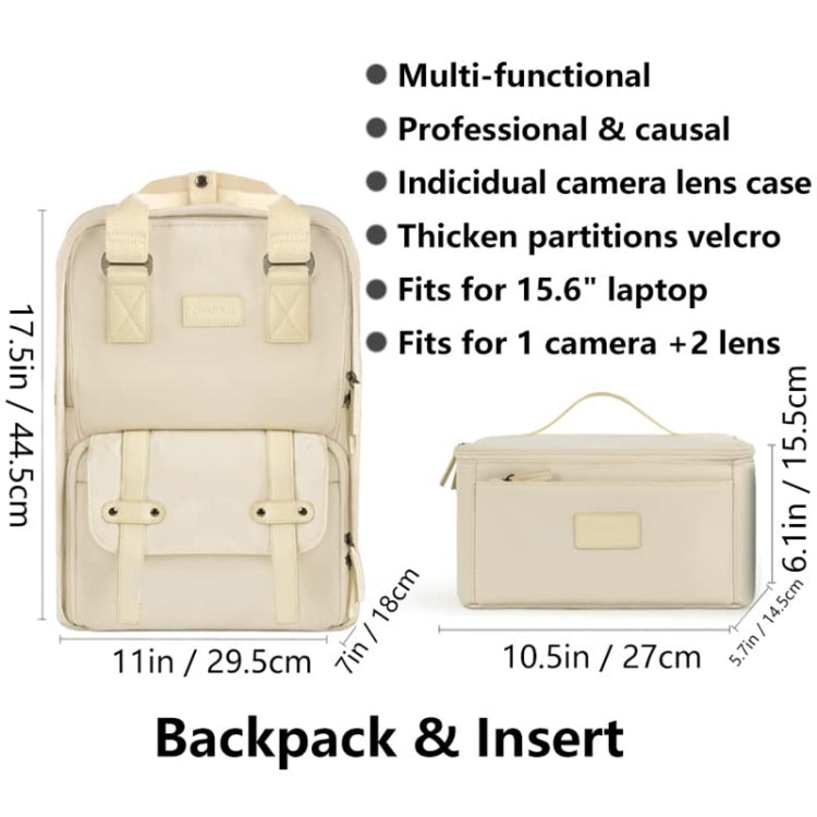 Cwatcun D78 Camera Laptop Backpack Bag With Detachable Insert Camera Case(Creamy White) - free shipping - PMC TechLife - Order now!