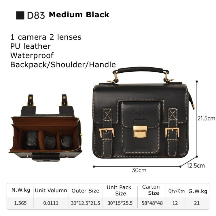 Cwatcun D83 Vintage Small Camera Case Leather Camera Messenger Bag, Size:30 x 21.5 x 12.5cm(Black) - free shipping - PMC TechLife - Order now!