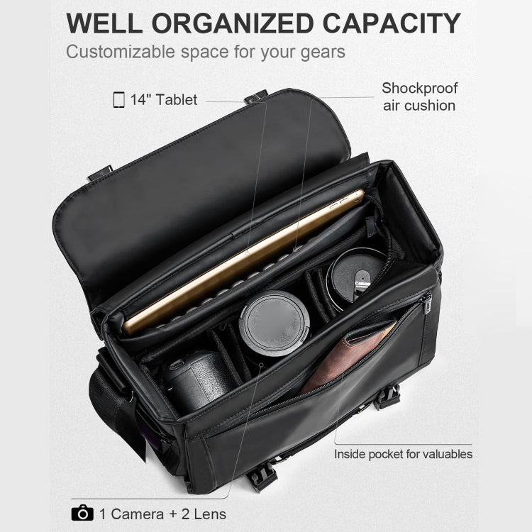 Cwatcun D85 Camera Bag Side Quick Access Camera Messenger Case Waterproof Bag, Size:40 x 17 x 30cm XL(Black) - free shipping - PMC TechLife - Order now!