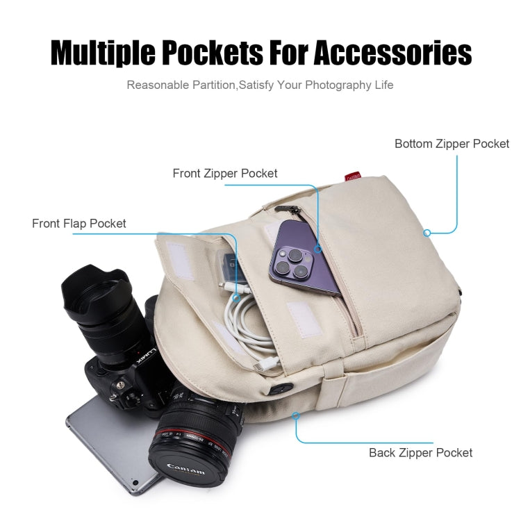 Cwatcun D93 Camera Bag Canvas Shoulder Bag, Size:21 x 14 x 30cm Beige - free shipping - PMC TechLife - Order now!