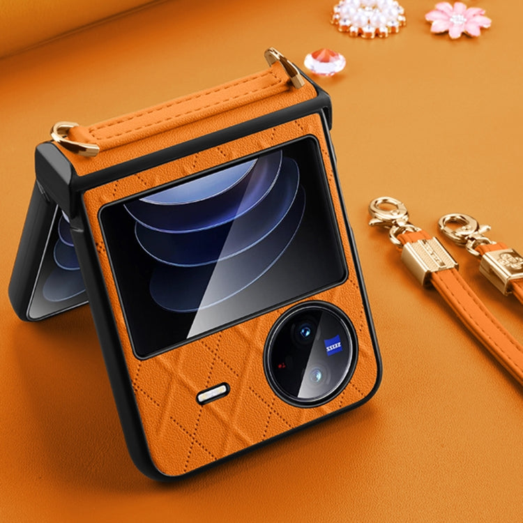 For vivo X Flip SULADA Elegant Rhombic Texture Folding Phone Case with Lanyard(Orange) - vivo Cases by SULADA | Online Shopping South Africa | PMC Jewellery | Buy Now Pay Later Mobicred