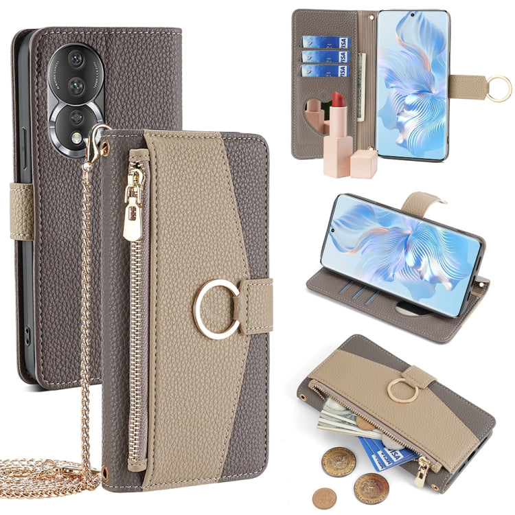 For Honor 80 Crossbody Litchi Texture Leather Phone Case(Grey) - Honor Cases by PMC TechLife | Online Shopping South Africa | PMC TechLife | Buy Now Pay Later Mobicred