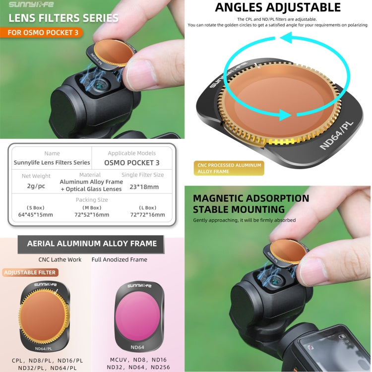 For DJI OSMO Pocket 3 Sunnylife Camera Lens Filter, Filter:ND8PL - Lens Accessories by Sunnylife | Online Shopping South Africa | PMC Jewellery | Buy Now Pay Later Mobicred