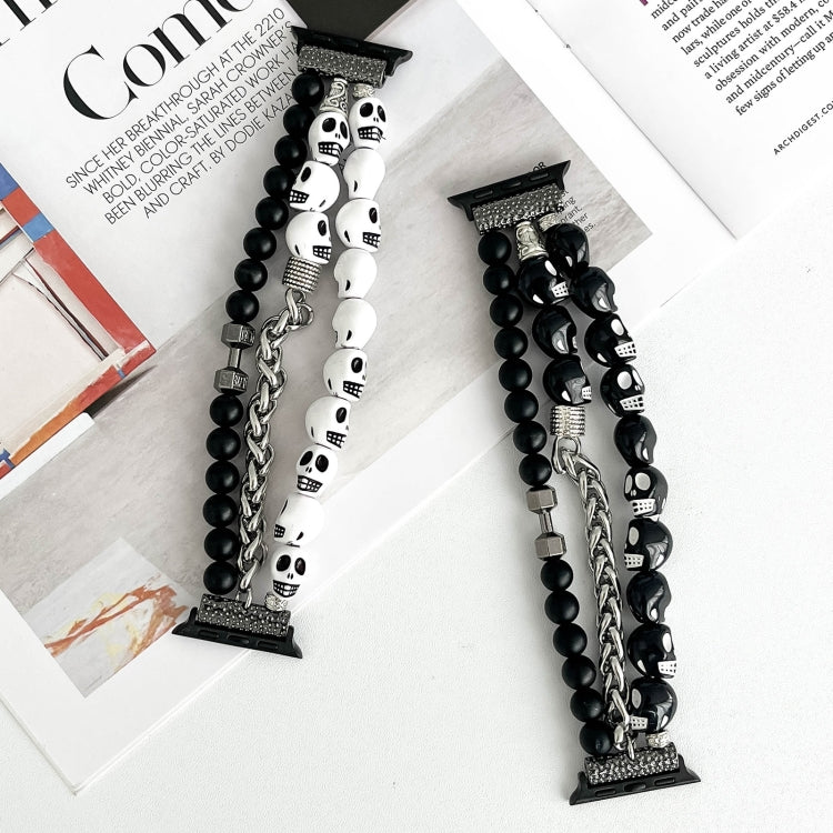 For Apple Watch Series 3 42mm Skull Beaded Watch Band(White) - Watch Bands by PMC TechLife | Online Shopping South Africa | PMC TechLife