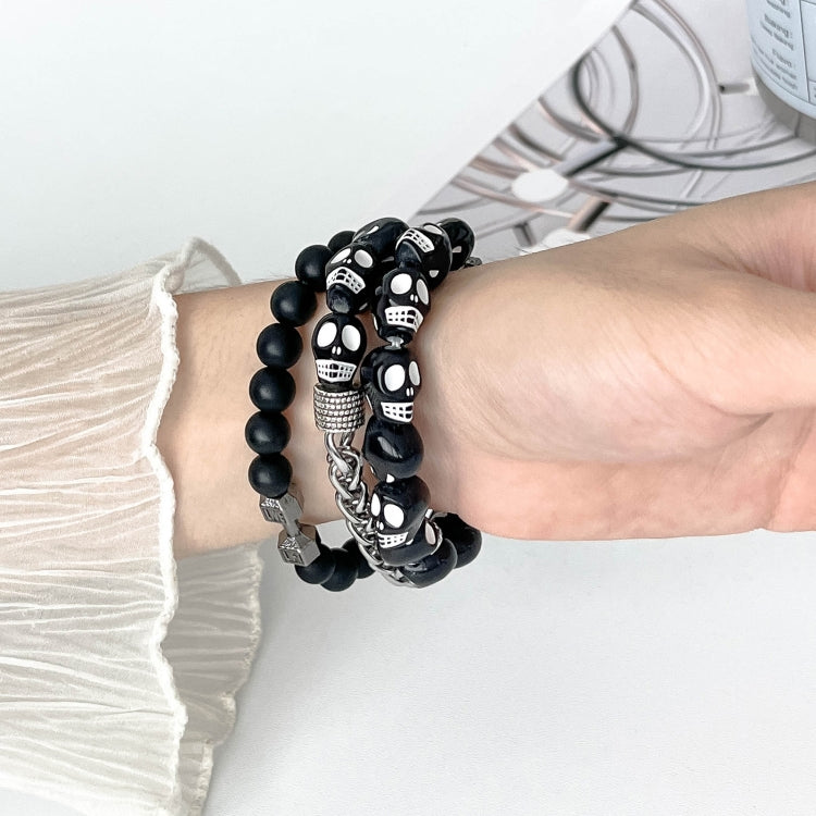 For Apple Watch SE 44mm Skull Beaded Watch Band(Black) - Watch Bands by PMC TechLife | Online Shopping South Africa | PMC TechLife