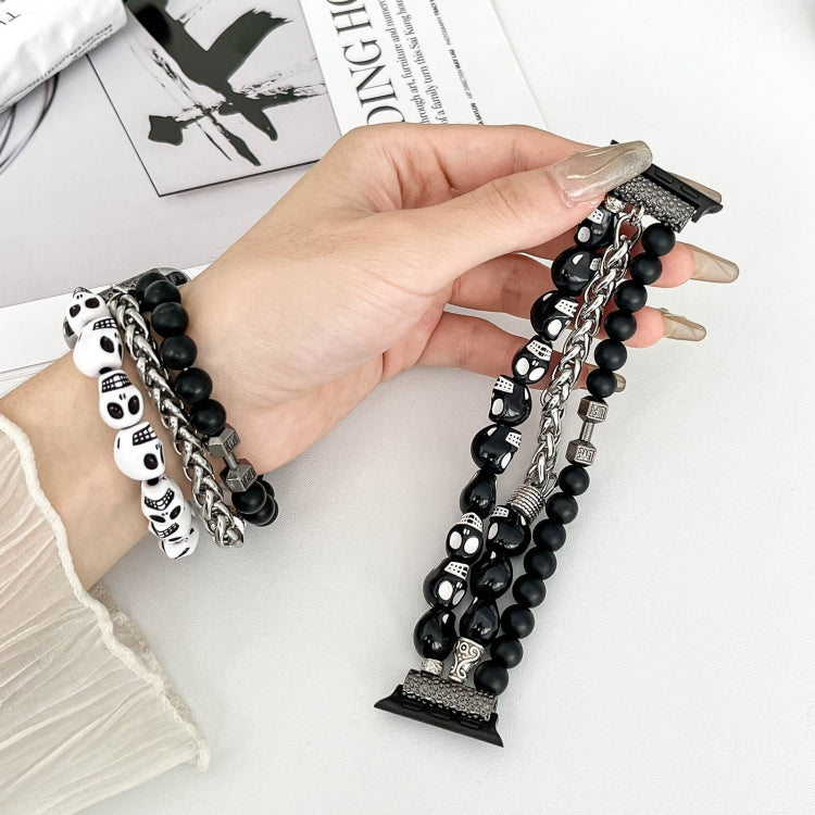 For Apple Watch Series 9 45mm Skull Beaded Watch Band(White) - Watch Bands by PMC TechLife | Online Shopping South Africa | PMC TechLife